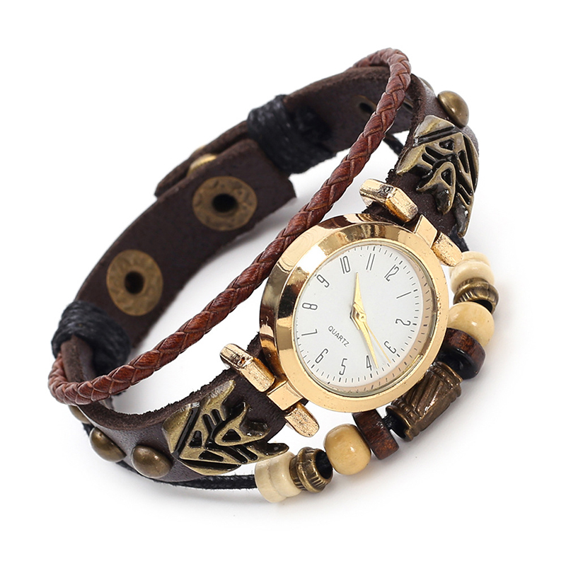 Men Accessories Pk - Montre à quartz en cuir vintage,