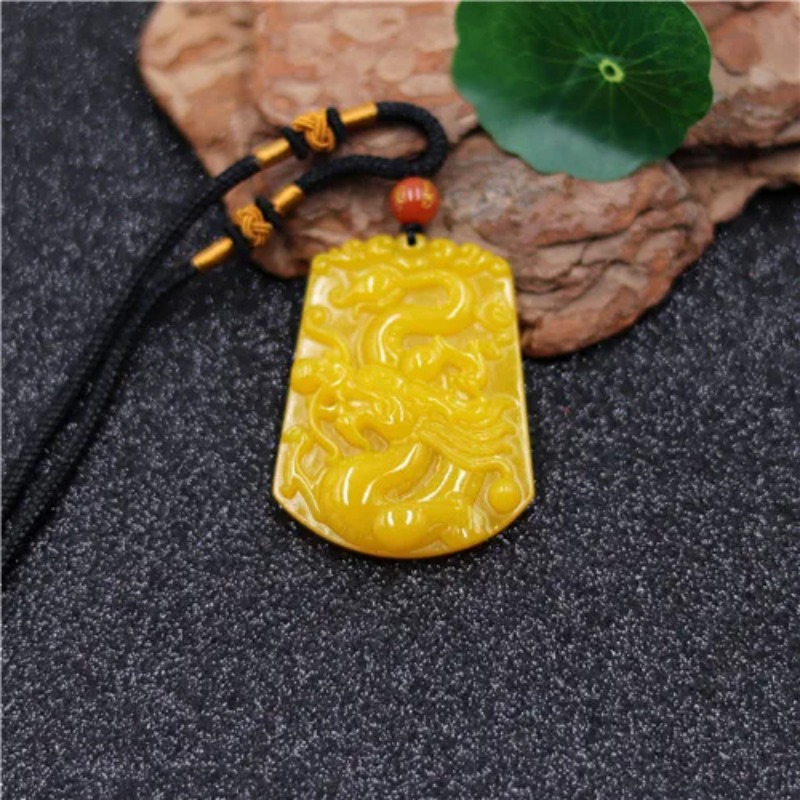 Men'S Yellow Accessories - Pendentif Dragon Jade jaune chinois, collier