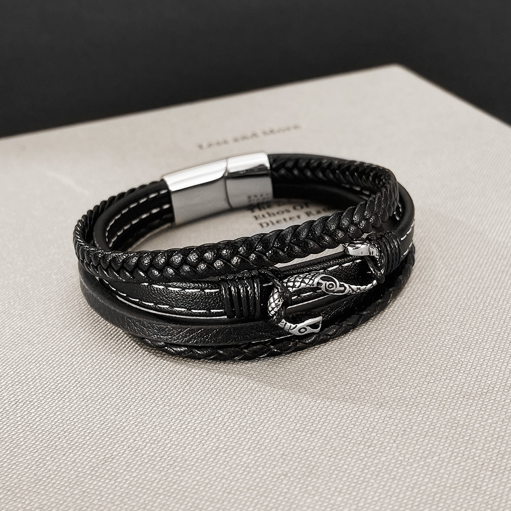 Men Accessories Pk - Bracelet en cuir tissé multicouche pour