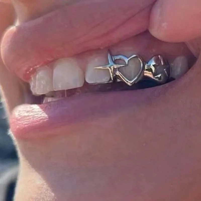 Men Accessories Silver - Punk Hip Hop creux coeur dents